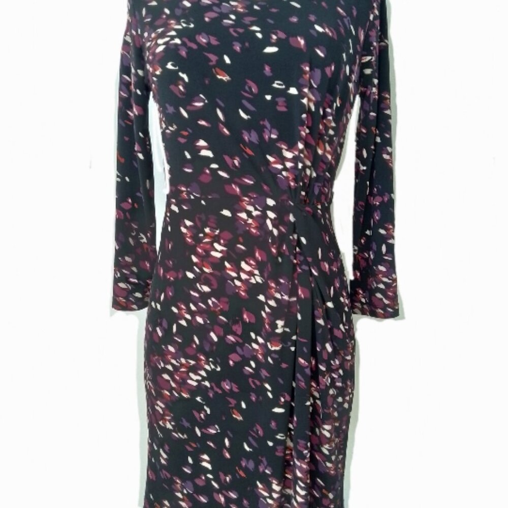 Ann Taylor Elegant Midi Dress with Abstract Print and Draped Design, Size S. - Picture 4 of 7